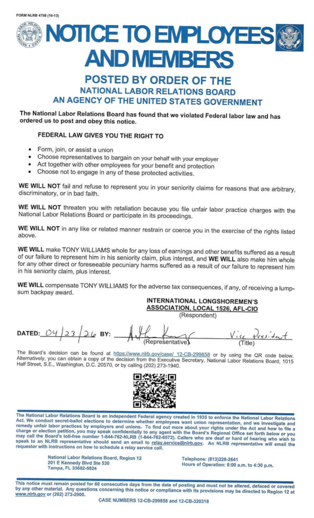 National Labor Relations Board Cases 12-CB-299858 and 12-CB-320318